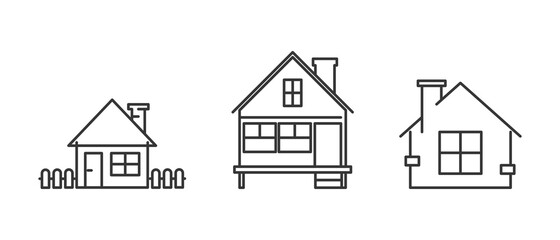 House icon set. Outline thin line. Cottage style. Isolated. 