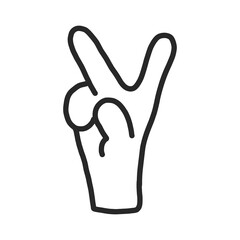 Hand line icon in a flat style,isolated on a white background. symbol of victory and peace.two fingers are raised up, and three fingers are bent on the palm.for website and app design.gesticulation.