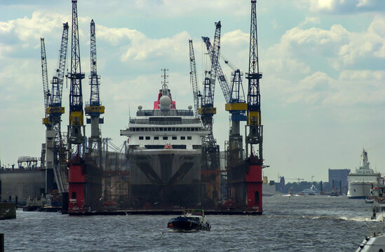 crusie ship in the dock of blohm and voss in the harbour of hamburg, germany