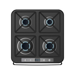 Black kitchen stove with top view. Included gas stove. Modern oven for the kitchen in a realistic style. Isolated. Vector.
