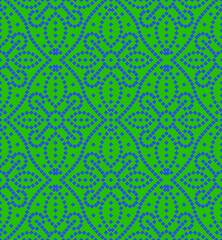  Seamless paisley batik pattern with green background.