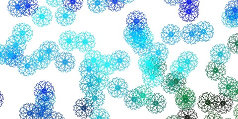 Light Blue, Green vector doodle pattern with flowers.