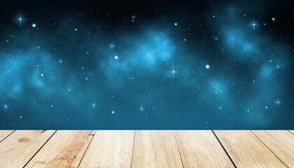 Naklejka na ściany i meble Empty wooden table top and galaxy space with nebula and star
