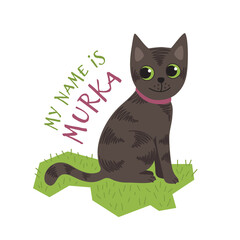 Vector illustration. Cute kitty named Murka. Print for children