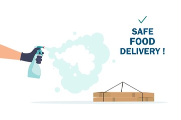 Safe food delivery. isolation due to the COVID-2019 coronavirus. The courier leaves the parcel at the door