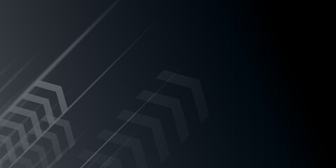 Abstract black background with arrow and speed shapes layered in contemporary modern art design, black white and gray shades