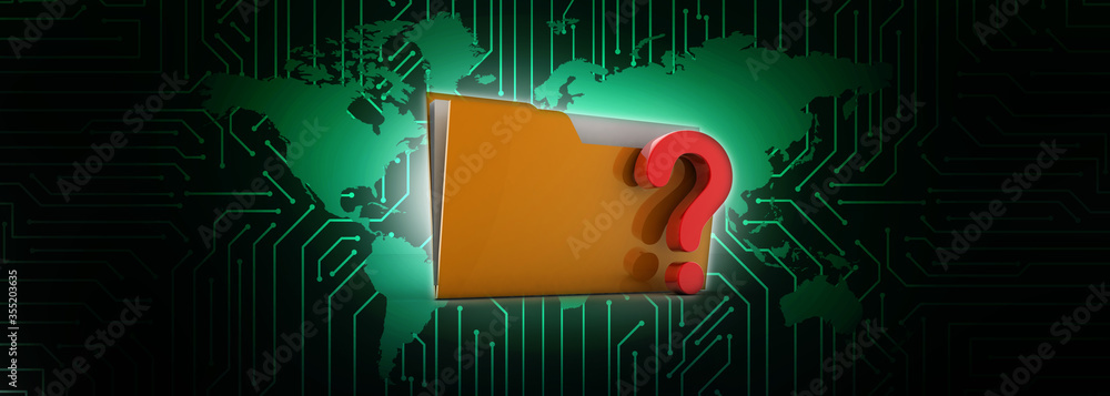Poster 3d rendering file folder with question symbol