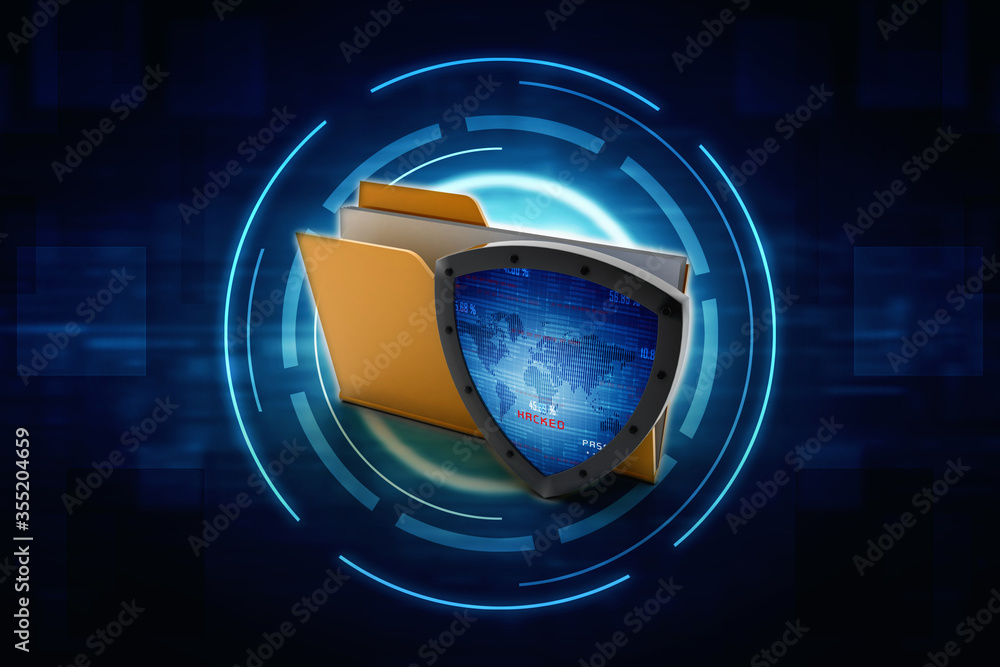 Poster laptop folder with shield. isolated 3d rendering image