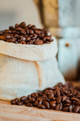 Coffee grains and pot fresh aroma