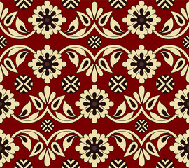 Abstract paisley geometrical pattern with red background.seamless damask pattern