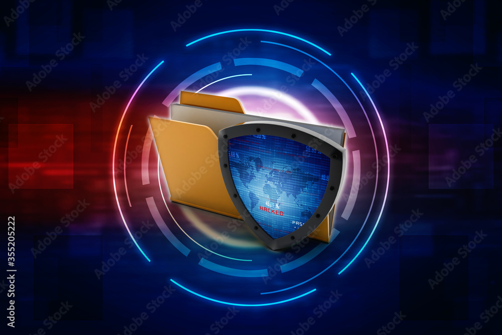 Poster laptop folder with shield. isolated 3d rendering image