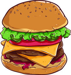 fast food or cheese burger sketch with color