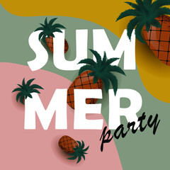 summer text pineapple and ice cream in the background in the background, vector illustration, vector