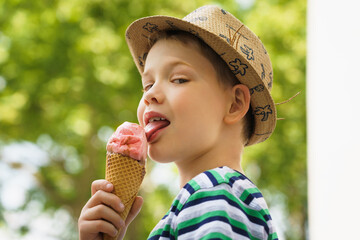 a boy on vacation with delicious ice cream