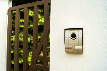 Silver doorphone on a wall	
