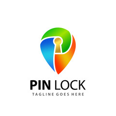 Abstract Gradient Pin Lock Logo Design Template Premium Vector Stock