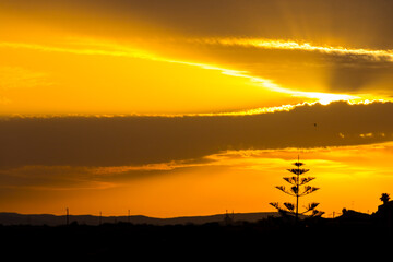 orange color in the sky at sunset