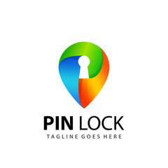 Abstract Gradient Pin Lock Logo Design Template Premium Vector