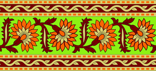 Seamless floral border pattern with leaves and green background.seamless pattern with flowers