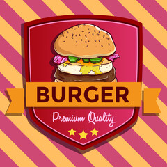 premium quality of burger for the banner or badge with text for information