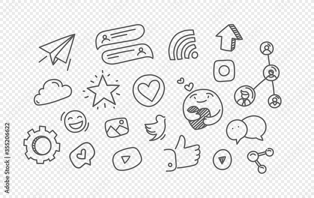 Aufkleber vector hand drawn doodle style elements isolated on transparent background. social media elements