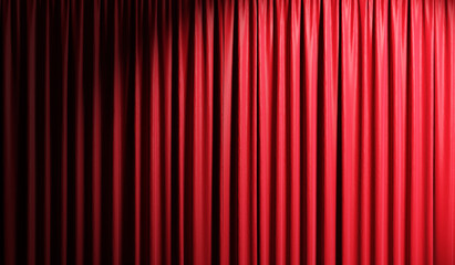 Red velvet curtains or drapes in theater.