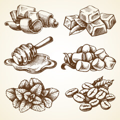 Set with food and drink elements illustrations