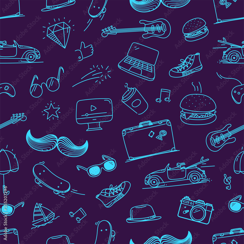 Poster hipster doodle vector elements seamless pattern