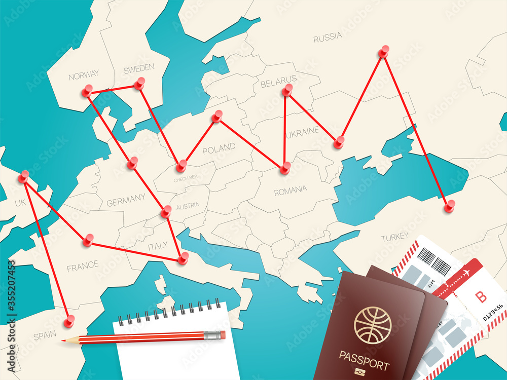 Poster travel destinations vector concept with the map
