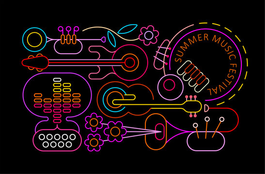 Neon colors isolated on a black background Summer Music Festival vector illustration