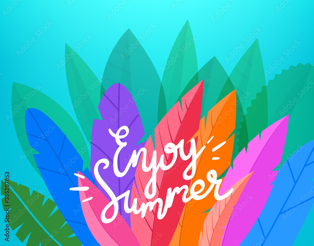 Poster enjoy summer vector card with lettering inscription. landing page vector template