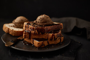 Chocolate ice cream on toast.