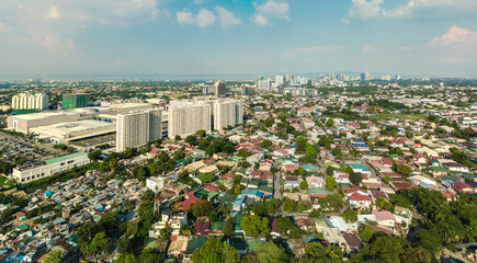 Las Pinas, Metro Manila - June 2020: Aerial of SM Southmall, Pilar Village, and Alabang. Southern...