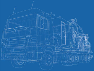 Coiled tubing machine technical wire-frame. EPS10 format. Vector created of 3d.