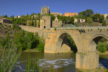 Walls of the ancient city Toledo on the Tajo River. Castile-La-Mancha. Toledo is World heritage...