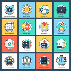 Set of Business and Data Management Flat Vector Icons 