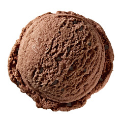 Chocolate ice cream scoop from top view isolated on white background including clipping path