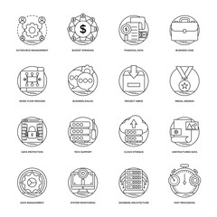 Set of Business and Data Management Line Vector Icons 