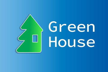 Eco-friendly house logo on a blue background, simple vector illustration. with the text green house