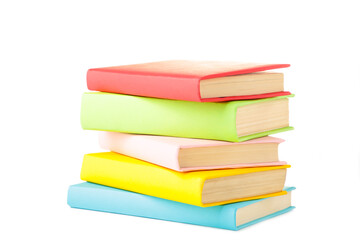 Multi coloured school books isolated on white background with copy space. Back to school
