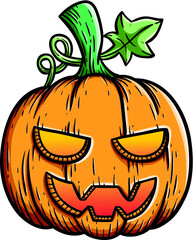 spooky halloween pumpkin with cute colored and outline