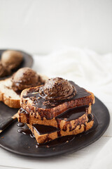 Chocolate ice cream on toast.