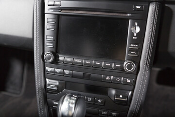 Close up of media centre in car interior
