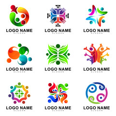 People health and care logo set, human community logo collection