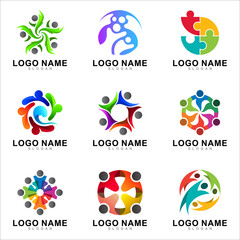 Human colorful logo collection, community and charity care logo set