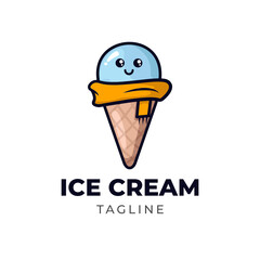 Simple minimalist ice cream cone mascot character logo design vector template