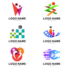 Set of human/family logo, people health care vector icon, children and parents logo collection