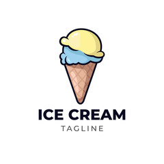 Simple minimalist ice cream cone mascot character logo design vector template