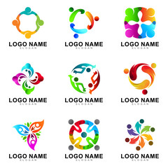 charity and people community logo collection, set of human logo with colorful style