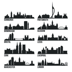 Most Famous United Kingdom Cities Skyline City Silhouette Design Collection © josepperianes